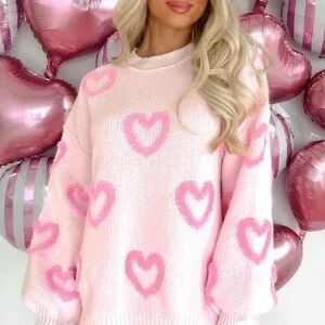 Cozy Pink On Pink Oversized Heart Sweater Size Small NWOT